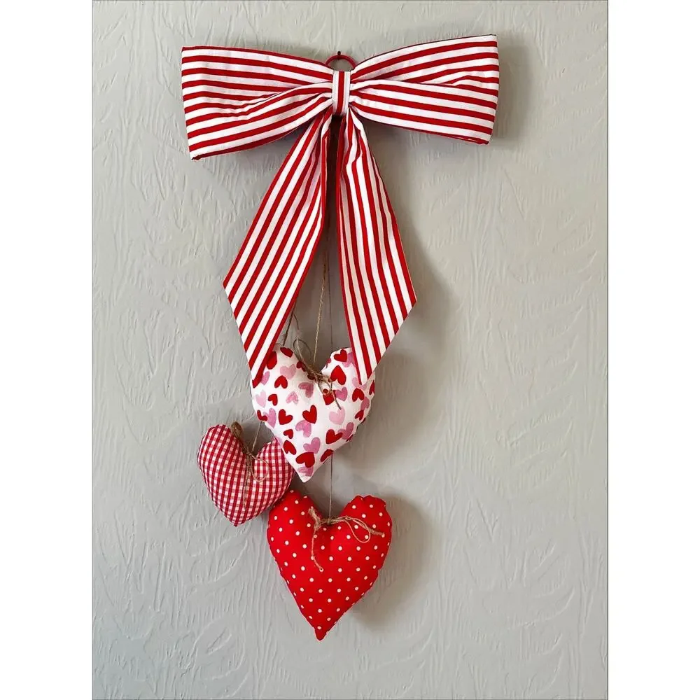 Handmade Valentine's Day Door Swag Fabric Hearts & Bow